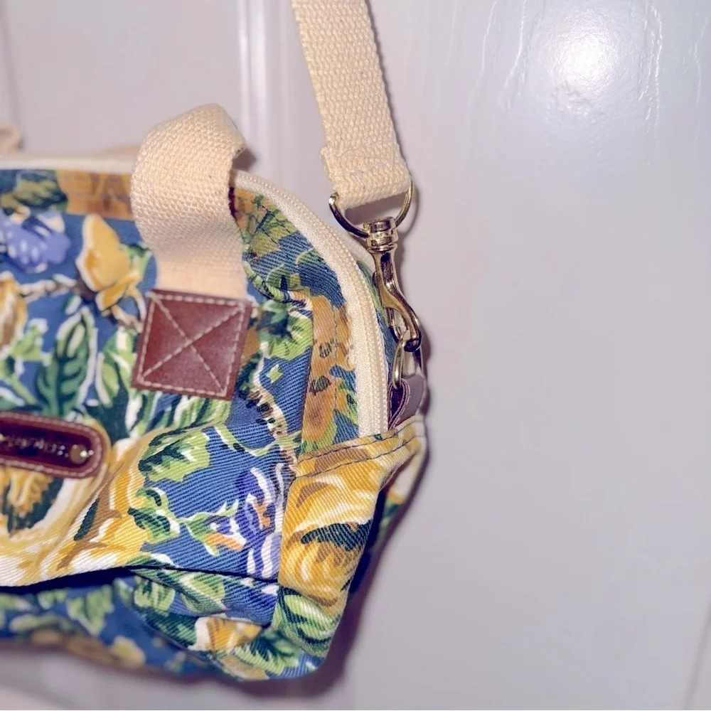 Carpet Bags - Floral Crossbody Bag with Leather Accents